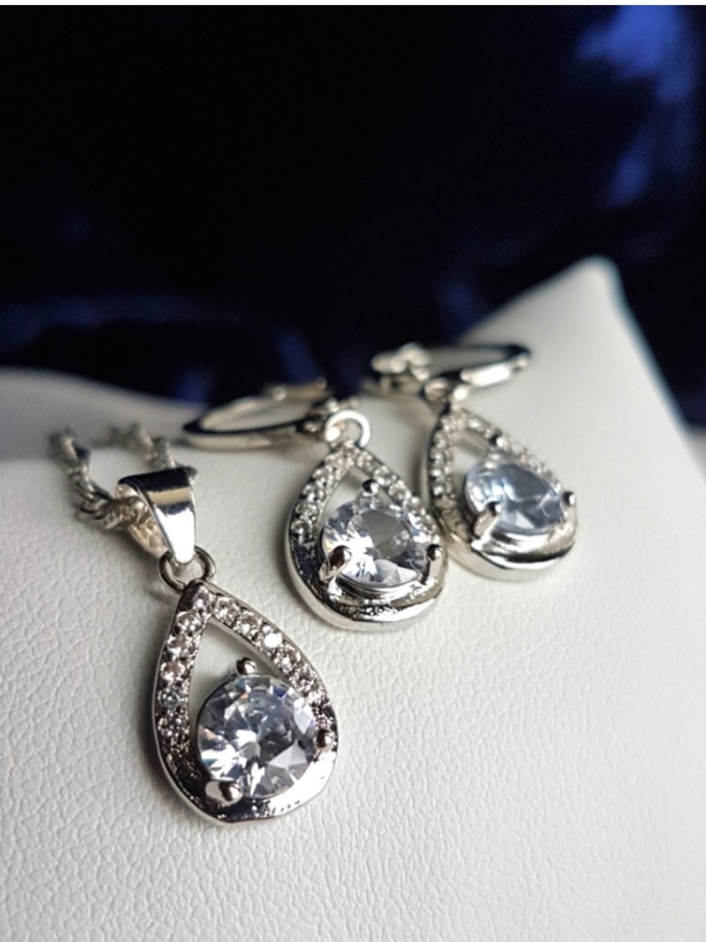 Swarovski Elements 925 Sterling Silver Teardrop Solitaire Necklace Earrings NEW